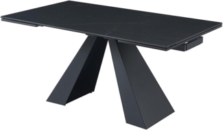 Vente-unique - Esstisch ausziehbar - 6 bis 10 Personen - Sicherheitsglas, Keramik & Metall - Marmor-Optik Schwarz - LOZIPA von Pascal MORABITO