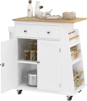 sogesfurniture Küchenwagen mit Arbeitesplatte, bewegliche Kücheninseln mit Handtuchhalter und Gewürzregal, Küchenrollwagen Servierwagen mit 2 Schubladen, Verstellbarer Ablage, 80 x 45 x 90 cm