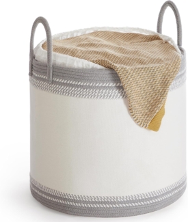 SONGMICS Wäschekorb, 90 L Wäschesammler, Aufbewahrungskorb mit Deckel, Baumwollseil, mit Griff, Kordelzug, für Kleidung, Decken, Wohnzimmer, Schlafzimmer, 50 x 50 x 46 cm, taubengrau RLHDE090G01