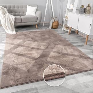 Paco Home Hochflor Teppich Wohnzimmer Flauschig Fellteppich Kunstfell Plüsch Shaggy Weich Fellimitat, Grösse:80x150 cm, Farbe:Taupe