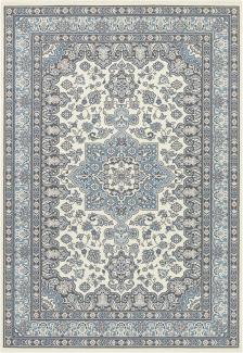 Orientalischer Kurzflor Teppich Parun Täbriz Creme Hielblau - 120x170x0,9cm