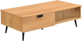 Vente-unique - Couchtisch mit 2 Schubladen & 2 Ablagefächern - Eichenfurnier & Stahl - Holzfarben hell & Schwarz - SINOLO