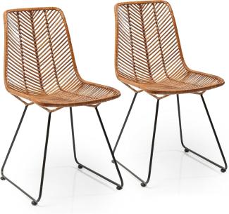 Kare Design Stuhl Ko Lanta 2er Set, moderner, bequemer Esszimmerstuhl im Rattan Design, Braun (H/B/T) 85,7x44,5x54,6cm