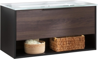 Fackelmann B.PARIS Badmöbel Set 2-teilig 90 cm breit, Braun dunkel/Schwarz, Glas weiß