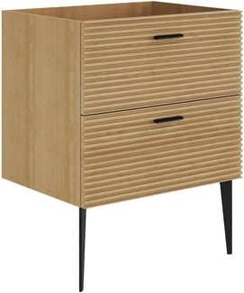 Vente-unique - Waschtischunterschrank geriffelt auf Füßen - 2 Schubladen - Natur hell - 60 cm - SARONE