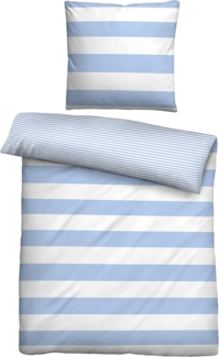 Traumhaft Schlafen Castell Markenbettwäsche 0060453 Baumwoll Satin Bettwäsche GESTREIFT, eisblau, 1x 135x200 cm + 1x 80x80 cm