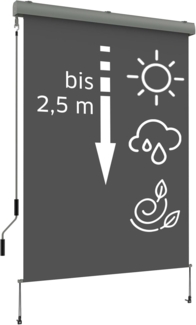 NOOR Senkrechtmarkise EXKLUSIV Vertikalmarkise außen 150x250 cm anthrazit - blickdichter Senkrechtrollo Balkonrollo - Sichtschutz Windschutz für Balkon Terrasse - Markise inkl. Befestigung & Kurbel