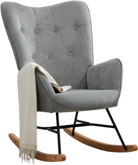 MEUBLE COSY Schaukelstuhl Sessel Schaukelsessel Stillstuhl Schwingstuhl mit Armlehnen Gepolsterter Sitzfläche für Wohnzimmer Schlafzimmer, Balkon, Stoff und Holzkufen, Bis 120 kg Belastbar, Grau