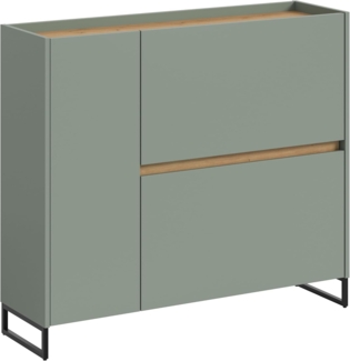 xonox. home – Schuhkommode Drive 110 x 94 x 32 cm in Salbei und Artisan Oak Nachbildung – Flurkommode mit Schublade & Türen – Moderner Schuhschrank für Diele & Eingangsbereich – smart & designstark