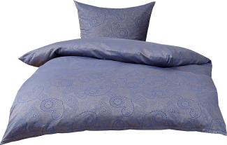 Bettwaesche-mit-Stil Mako-Satin Damast Paisley Bettwäsche "Davos" blau - grau Garnitur 155x220 + 80x80