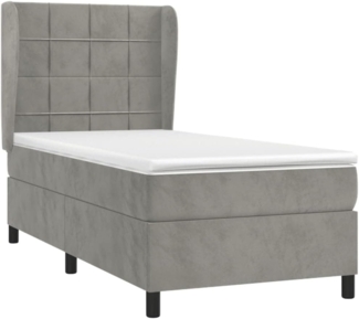 Boxspringbett mit Matratze, Quadrate und Abrundungen, hoch, Hellgrau 100x200 cm Samt