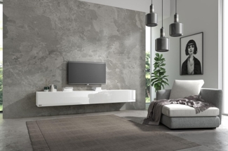 Wuun® TV Board hängend/8 Größen/5 Farben/240cm Matt Weiß- Weiß-Hochglanz/Lowboard Hängeschrank Hängeboard Wohnwand/Hochglanz & Naturtöne/Somero