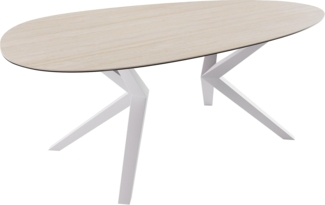 Esstisch Edge Oval 220x120 Keramik Laminam®Travertino Bianco Creme-Weiß? Zenthara kantig Metall Weiß