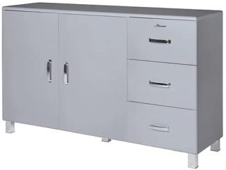 Miami Sideboard mit 2 Türen und 3 Schubladen mit Vollauszug und Soft-Close Beschlägen, Autometallic Lackierung, chromfarbene Griffe, Füsse und Logo aus hochwertigem Autoschriftzug, in weiss