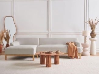 beliani 'SOSJO' Ecksofa, Stoff helles beige, Linksseitig, 251 x 132 x 74 cm