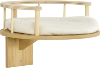 PawHut Kratzbaum Wandliege, Katzenbett, mit Schutzrand, Liegekissen, Eiche+Cremeweiß, Ø34 x 10.5H cm