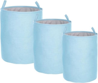 Textilkorb mit Kordelzug hellblau 3er Set ARCHA