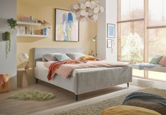 Stella Trading Peach Polsterbett Bettgestell 160x200, Silber - Modernes Doppelbett in Cord-Optik mit Holzfüßen - 169 x 108 x 215 cm (B/H/T)