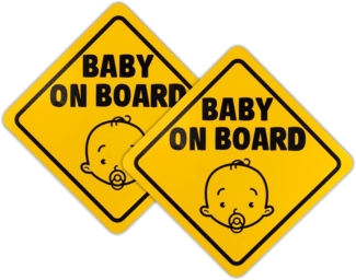 Baby on Board Schild, 2 Stück Baby on Board Magnet Zeichen Auto, Selbstklebend Vinyl Vorsicht Aufkleber für Fahrer, Reflektierend in der Nacht, Wasserdicht(12. 5cm, Gelb)