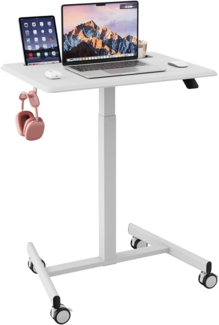 JUMMICO Höhenverstellbarer Schreibtisch Mobiler mit Rollen, Schreibtisch Höhenverstellbar Kleiner Tisch Computertisch Stehpult, 65x48 cm, Weiß