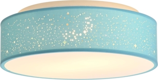 Zedelmaier Deckenlampe Stoff 38cm E27x2 max. 40W Deckenleuchte mit Sternenhimmel Wohnzimmer Schlafzimmer Kinderzimmer Flur Küche Lampe Decke Stoffdeckenlampe Rund (Himmelblau, Ø38x12,5 cm)