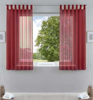 2er-Pack Gardinen Transparent Vorhang Set Wohnzimmer Voile Schlaufenschal mit Bleibandabschluß HxB 175x140 cm Bordeaux, 61000CN