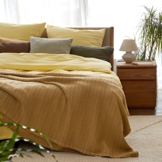 Urbanara Partnerbettwäsche Bettwäsche-Set Mata I 100% Baumwolle (gepeacht), Peach-Finish, 2 teilig, Samtig weiche Bettwäsche mit Reißverschluss