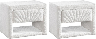 Vente-unique - 2er-Set Nachttische - 1 Schublade und 1 Ablage - Bouclé-Stoff - Weiß - ULAMI