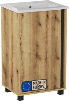BADEDU LULE Waschbecken mit Unterschrank 51 cm breit, Braun, Waschbecken Keramik Weiß, mit Füßen