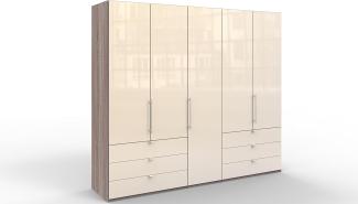 WIEMANN Loft Kleiderschrank, Schlafzimmerschrank, Gleittürenschrank, Drehtürenschrank, mit Schubladen, Glas magnolie, Trüffeleiche, Holz, B/H/T 250 x 236 x 58 cm