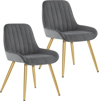 Lestarain 2 Stücke Esszimmerstuhl, Retro Küchenstuhl Wohnzimmerstuhl Sitzfläche Aus Samt Retrostuhl mit Metallbeine Besucherstuhl Stuhl für Esszimmer Wohnzimmer Küche Dunkelgrau