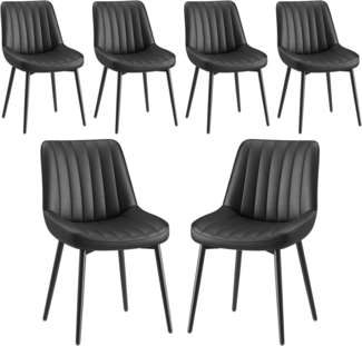 COLAMY Esszimmerstühle 6er Set aus technischem Stoff – Gepolsterte Stühle für Esszimmer & Küche mit Metallbeinen, Dickem Sitzpolster & Rutschfesten Füßen, Schwarz