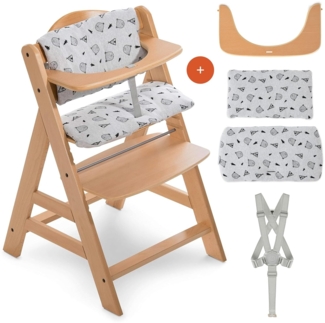 Hauck Hochstuhl Alpha Plus - Mitwachsender Kinderhochstuhl mit Gurt und Sitzkissen - Natur Nordic Grey