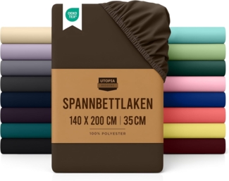 Utopia Bedding - Spannbettlaken 140x200 cm - Braun - Gebürstete Polyester-Mikrofaser Spannbetttuch - 35 cm Tiefe Tasche