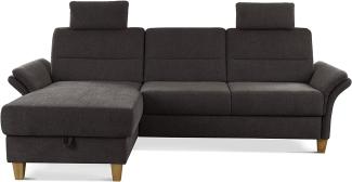 CAVADORE Schlafsofa Wyk mit Federkern / Ecksofa im Landhaus-Stil mit Longchair, Bett, Bettkasten, Armteilfunktion + 2 Kopfstützen / 252 x 90 x 162 / Chenille, Braun