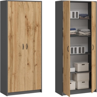 Home Collective Mehrzweckschrank Kleiderschrank Regal 74cm breit 180cm hoch Aktenschrank (Schrank Organizer aus Holz für Schlafzimmer Flur Keller Büro) mit vier Einlegeböden, Haushaltsschrank in Anthrazit mix Eiche