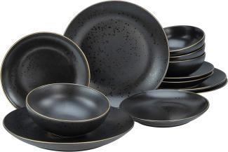 CreaTable 22707 Tafelservice Industrial Gold BLACK für 4 Personen, Steinzeug, schwarz (1 Set, 12-teilig)