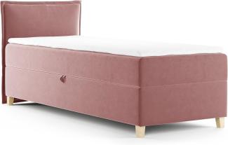 Boxspringbett Fren Mini mit Bettkasten - Einzelbett mit Bonell-Matratze und Topper, Polsterbett mit Holzfüße, Bett, Kinderzimmer (Pink (Kronos 29), 100x200 cm)