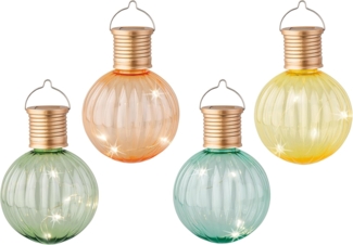 Lumineo LED Solarleuchte, warmweiß, Solar Gartenleuchte LED Kugel Glühbirne 8x11cm Warmweiß 4er Set