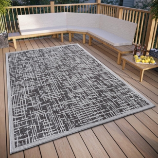 Hanse Home Telu In- & Outdoor Teppich Wetterfest – Modernes Muster, Wasserfest robuster Aussenteppich Flachgewebe für Garten, Balkon, Terrasse, Wohnzimmer – Grau Beige, 190x290 cm