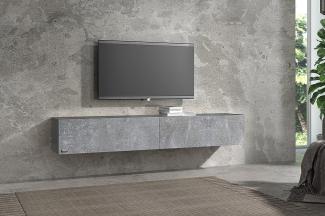 Wuun® 160cm/Beton-Optik (Korpus Matt Weiß)/8 Größen/5 Farben/TV Lowboard TV Board hängend Hängeschrank Wohnwand/Somero