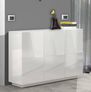 Dmora - Kommode Elia, Multifunktions-Wohnzimmer-Buffet, 3-türiges Wohnzimmer-Sideboard, 100 % Made in Italy, 121 x 38 x 86 cm, glänzendes Weiß,