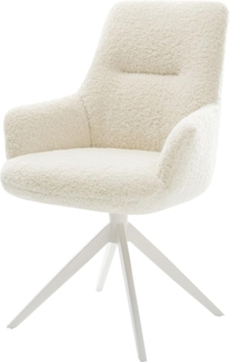 Drehstuhl Zelia-Flex mit Armlehnen Teddystoff Beige Kreuzgestell breit Weiß 360° drehbar Wippfunktion Taschenfederkern