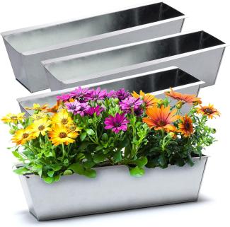 BigDean 4er Set Zink Paletten Blumenkästen - Einsatz 38cm groß silber - aus Metall verzinkt - Zinkkasten Pflanzkasten Balkonkasten Blumentopf für Europaletten