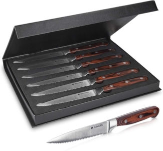 Navaris Messer-Set Messer Set 6-teilig mit Holzgriff - Wellenschliff Steakbesteck (6-tlg)