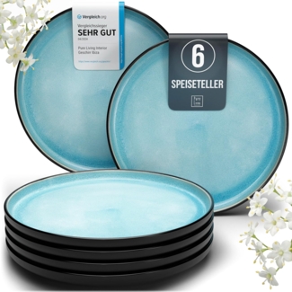 Steingut Teller Groß 6 Personen Ibiza TESTSIEGER, Traumhaftes Mediterranes Steingut Speiseteller Set, Stylisches Essteller Set, Pure Living in Aquamarin