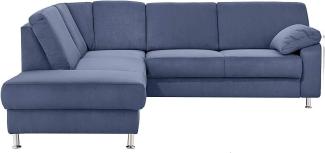 Cavadore Ecksofa Belfast mit Ottomane links / Polsterecke mit Federkern / inkl. Vorziehsitz und Bettkasten / 243 x 88 x 218 / Mikrofaser Blau