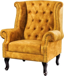 riess-ambiente Ohrensessel CHESTERFIELD 105cm senfgelb / dunkelbraun (Einzelartikel, 1-St), Wohnzimmer · Samt · Holz · Relax · Schlafzimmer