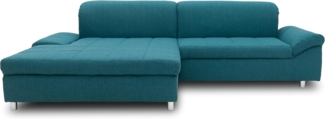 DOMO. collection Mika Ecksofa, Sofa mit Schlaffunktion und Bettkasten in L-Form, Schlafsofa mit Rücken- und Armlehnfunktion, türkis, 260 x 178 x 80 cm
