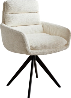 Esszimmerstuhl Abelia-Flex mit Armlehnen Bouclé Weiß Kreuzgestell kantig Schwarz